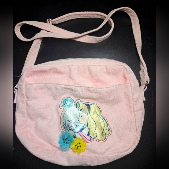 DISNEY Animators Collection Aurora Suede Pink Small Purse Bag with flowers - Picture 2 of 8